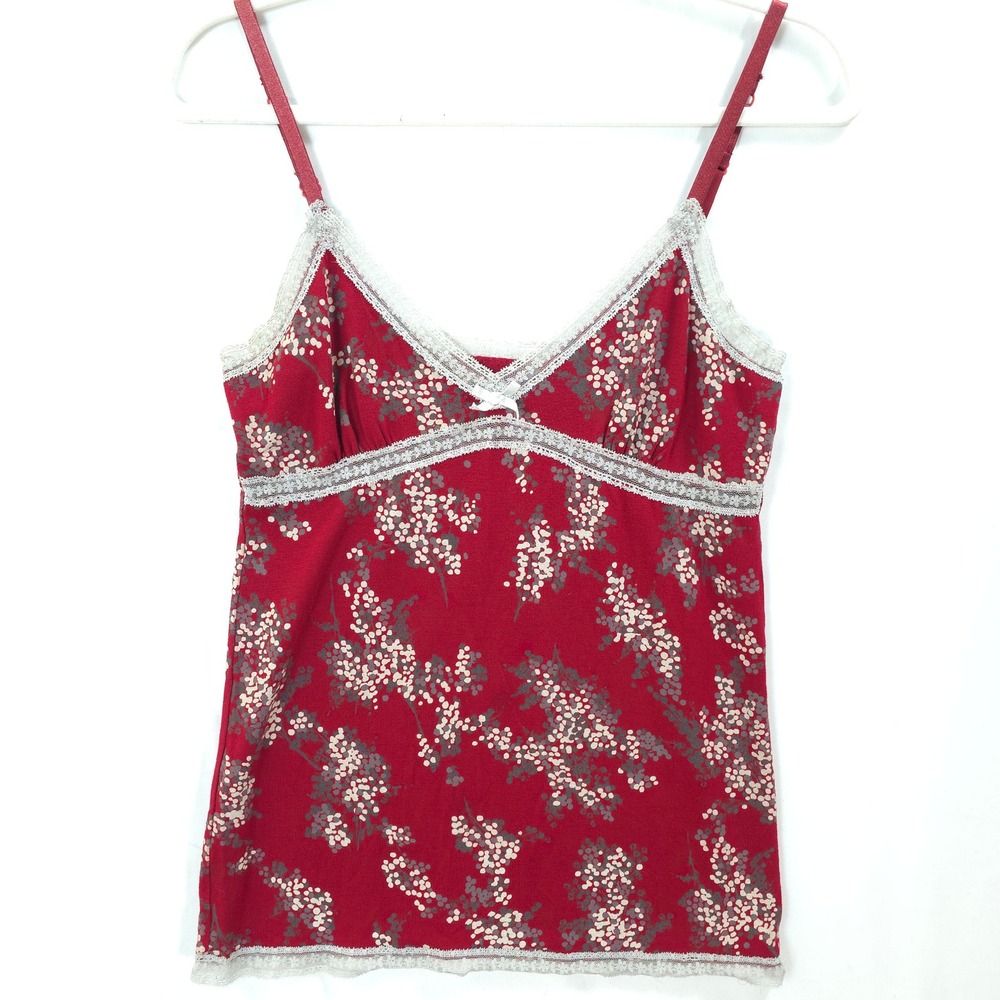 GapBody Red Floral Lace Trim Cami Tank Y2K Soft Girl Modal S Coquette‎ Soft Girl